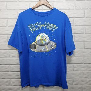 Rick and‎ Morty Men's 2X Blue Short Sleeve Spaceship Adult Swim Graphic T-Shirt